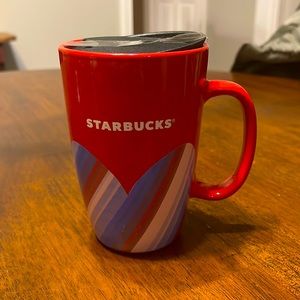 Starbucks Ceramic Travel Mug 12 Fl Oz Hearts Valentine with Lid